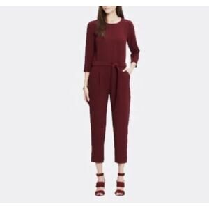 Madewell Women's Sloan Burgundy Belted 3/4 Sleeve Jumpsuit Size 2 w/ Pockets